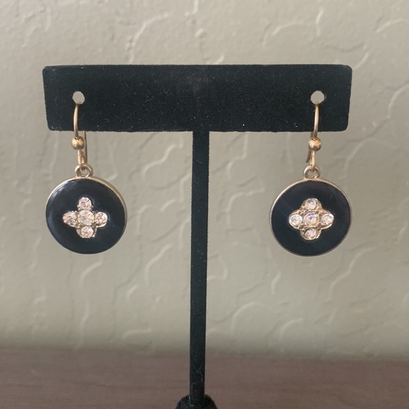 Black Enamel and Crystal‎ Earrings - Picture 2 of 8